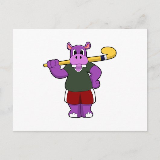 Carte Postale Hippopotame au hockey avec une batte de hockey (Devant)