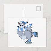 Carte Postale Hippopotame au patinage sur glace avec des patins  (Devant / Derrière)