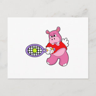 Carte Postale Hippopotame au tennis avec une raquette de tennis