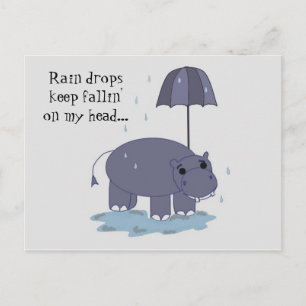 Carte Postale Hippopotame avec parapluie jour de pluie dicton
