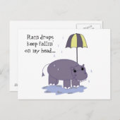 Carte Postale Hippopotame avec parapluie par temps de pluie (Devant / Derrière)