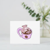 Carte Postale Hippopotame avec une tasse de café (Debout devant)