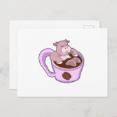 Carte Postale Hippopotame avec une tasse de café (Devant / Derrière)