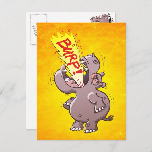 Carte Postale Hippopotame Burning (Devant / Derrière)