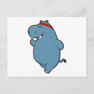 Carte Postale Hippopotame courant avec un bandeau