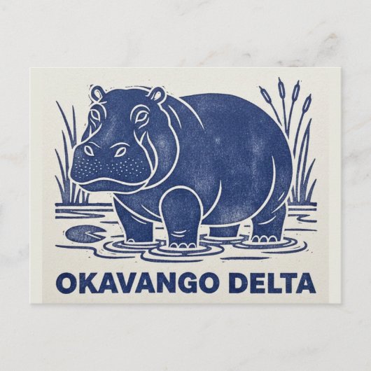 Carte Postale Hippopotame dans le delta de l'Okavango Botswana (Devant)