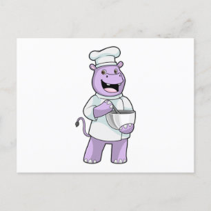Carte Postale Hippopotame en chef avec bol