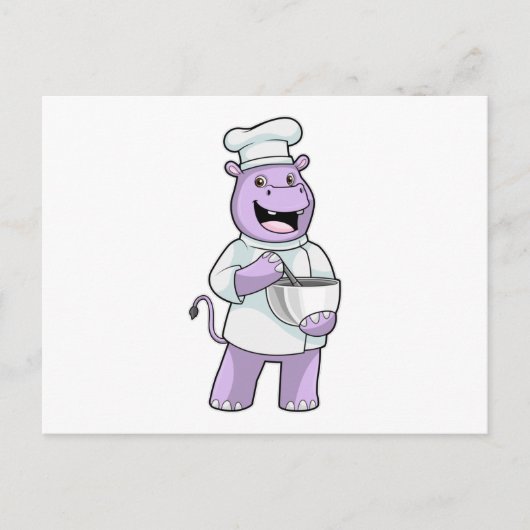 Carte Postale Hippopotame en chef avec bol (Devant)
