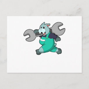 Carte Postale Hippopotame en mécanicien avec clé