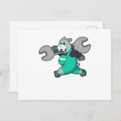 Carte Postale Hippopotame en mécanicien avec clé à écrou (Devant / Derrière)