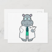 Carte Postale Hippopotame en médecin avec blouse (Devant / Derrière)