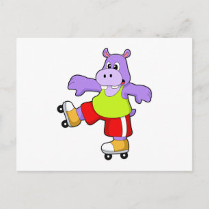 Carte Postale Hippopotame en patineur avec des rollers en ligne