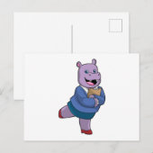 Carte Postale Hippopotame en secrétaire avec bloc-notes (Devant / Derrière)