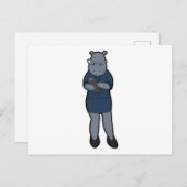 Carte Postale Hippopotame en secrétaire avec bloc-notes et stylo (Devant / Derrière)