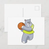 Carte Postale Hippopotame en tant que joueur de basket-ball avec (Devant / Derrière)