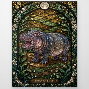 Carte Postale Hippopotame Large Rivière Illumina Verre Cathédral