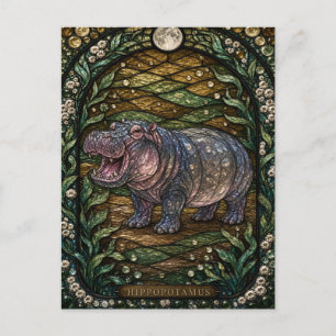 Carte Postale Hippopotame Large Rivière Illumina Verre Cathédral