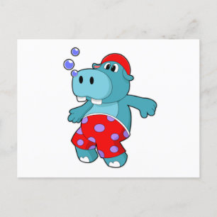 Carte Postale Hippopotame nageant avec un maillot de bain