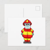 Carte Postale Hippopotame pompier au service d'incendie avec cha (Devant / Derrière)