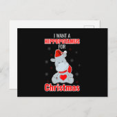 Carte Postale Hippopotame Pour Noël Joyeux Père Noël Elf Gnomes (Devant / Derrière)
