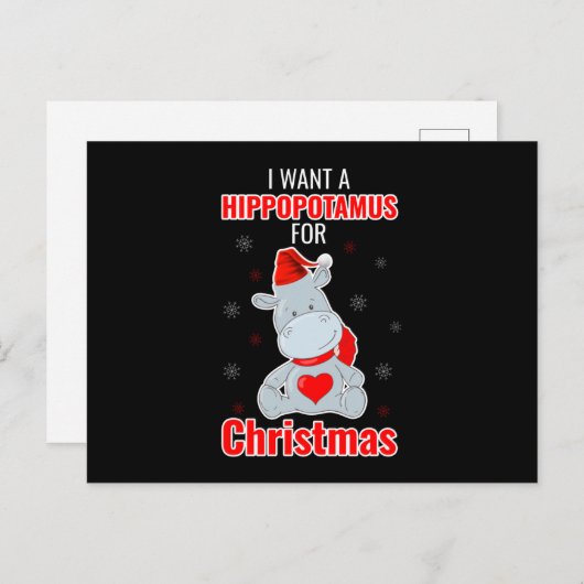 Carte Postale Hippopotame Pour Noël Joyeux Père Noël Elf Gnomes (Devant / Derrière)