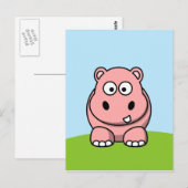 Carte Postale Hippopotame Rose Mignon (Devant / Derrière)