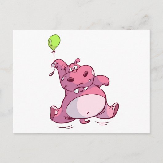 CARTE POSTALE HIPPOPOTAME ROSE MIGNON SUR LE BALLON (Devant)
