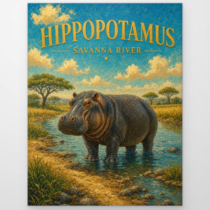 Carte Postale Hippopotame Savane Rivière Aquarelle GeoSaga