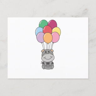Carte Postale Hippopotame S'Envole Avec Des Ballons Colorés