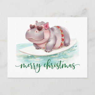 Carte Postale Hippopotame surfeur sur planche de surf pendant le