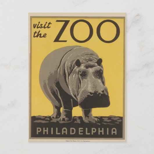 Carte Postale Hippopotame vintage hippo zoo poster wpa (Devant)