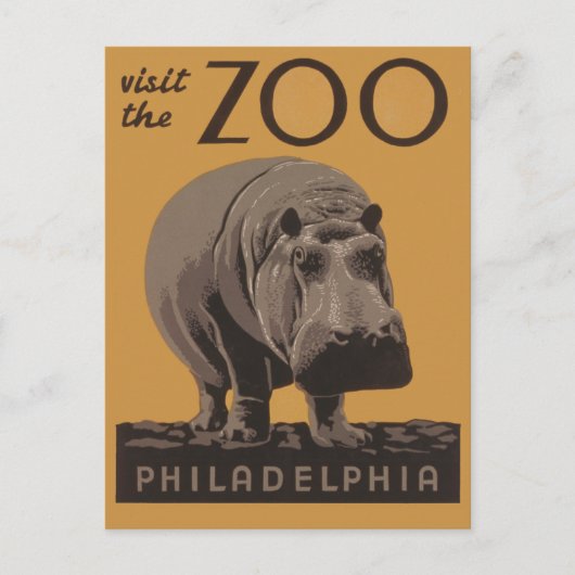 Carte Postale Hippopotame vintage hippo zoo poster wpa (Devant)
