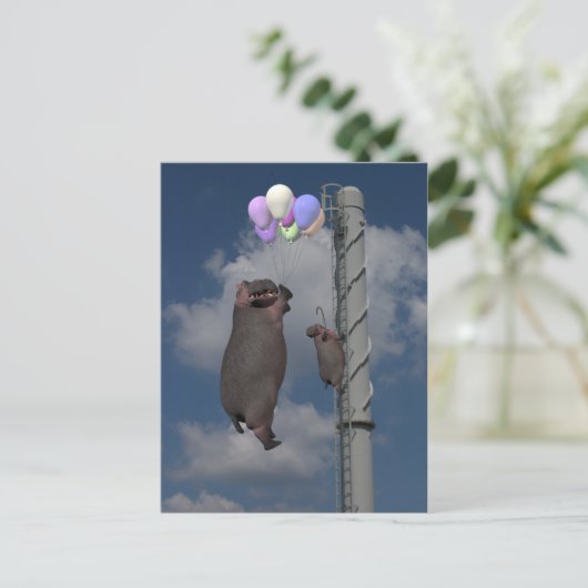 Carte Postale Hippopotame volant (Debout devant)