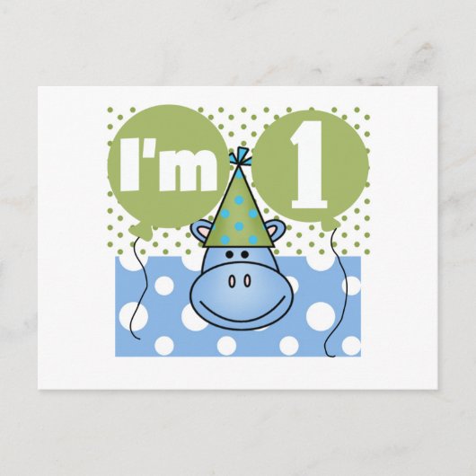 Carte Postale Hippopotamus 1er Anniversaire Tshirts et cadeaux (Devant)