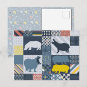 Carte Postale Hippos Faux Quilt (Devant / Derrière)