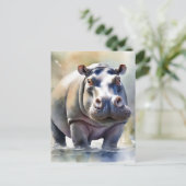 Carte Postale Hippo's Serene Waters A Watercolor Portrait (Debout devant)