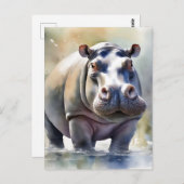 Carte Postale Hippo's Serene Waters A Watercolor Portrait (Devant / Derrière)