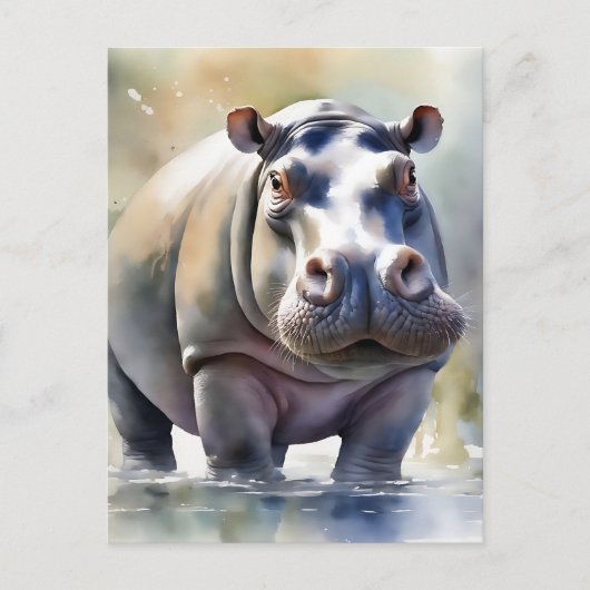 Carte Postale Hippo's Serene Waters A Watercolor Portrait (Devant)