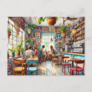 Carte Postale Hippy Café à Miami Watercolor