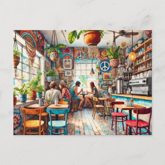 Carte Postale Hippy Café à Miami Watercolor (Devant)