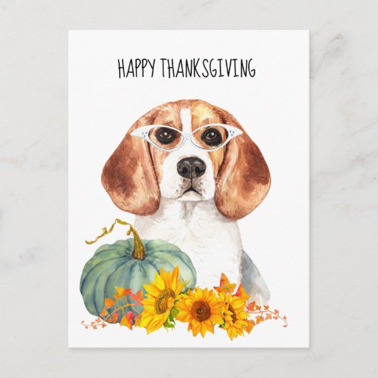 Carte Postale Hipster Beagle personnalisable Thanksgiving (Devant)