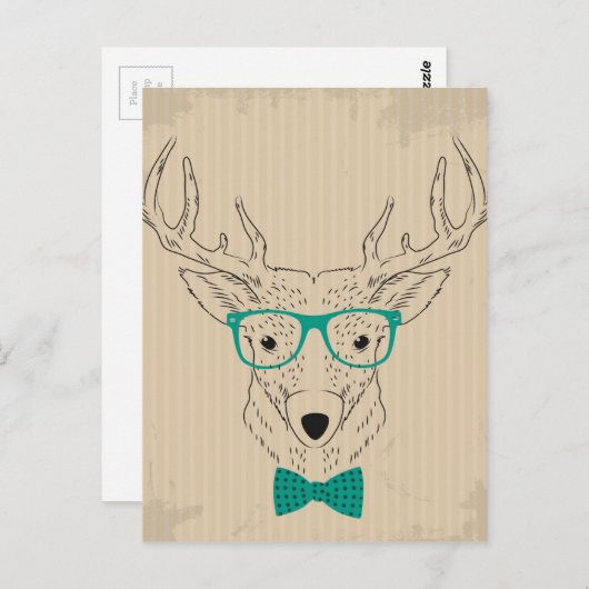Carte Postale Hipster Reindeer Elk avec des lunettes grungy Noël (Devant / Derrière)