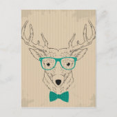 Carte Postale Hipster Reindeer Elk avec des lunettes grungy Noël (Devant)