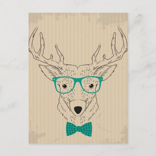 Carte Postale Hipster Reindeer Elk avec des lunettes grungy Noël (Devant)
