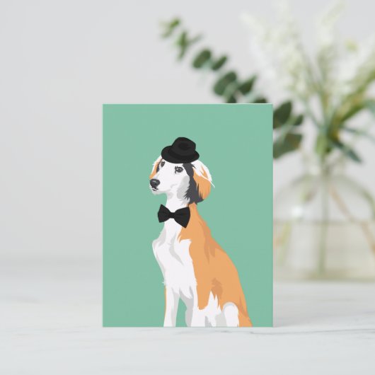 Carte Postale Hipster Saluki Chien chiot en Casquette et Cravate (Debout devant)