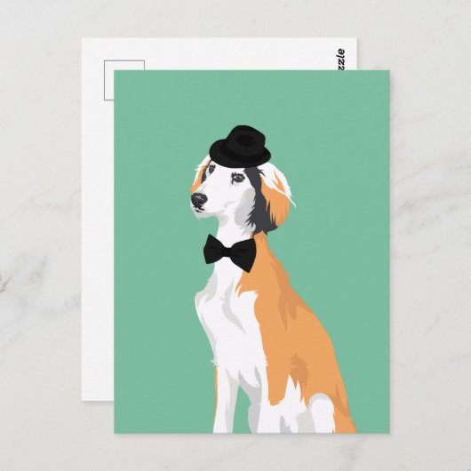 Carte Postale Hipster Saluki Chien chiot en Casquette et Cravate (Devant / Derrière)