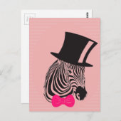 Carte Postale Hipster Zebra avec chapeau supérieur et Cravate Bo (Devant / Derrière)