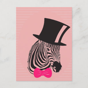 Carte Postale Hipster Zebra avec chapeau supérieur et Cravate Bo
