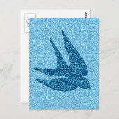 Carte Postale Hirondelle japonaise en vol, Cobalt et bleu pâle (Devant / Derrière)