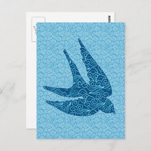 Carte Postale Hirondelle japonaise en vol, Cobalt et bleu pâle (Devant / Derrière)